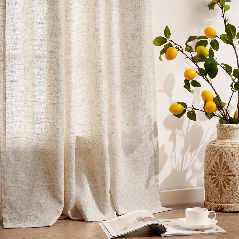 jinchan Short Nautral Linen Curtains 63 Inch Length for Small Window Decoration Farmhouse Light Filtering Curtains Beige for Living Room Bedroom 38 Inch Wide Semi Sheer Drapes with Grommet Top 2 Panel - Image 2
